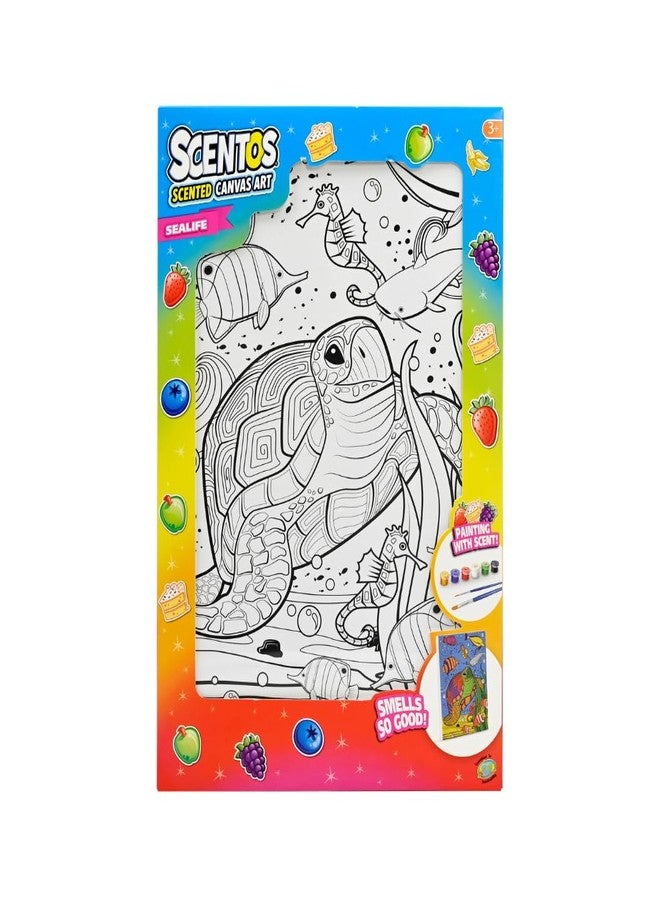 Scentos Canvas Paint Creations Sealife by Fratelli | Pre-Printed Sea Life Theme Canvas Picture, 6 Deliciously Fruity-Scented Paint pots and 2 Brushes - Image 2